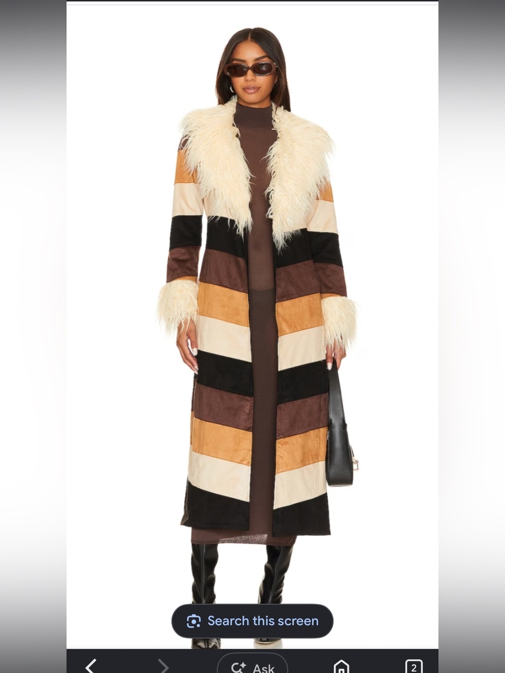 Show Me Your Mumu Penny Lane Long Coat in Faux Suede Chevron & Faux Fur- Size S